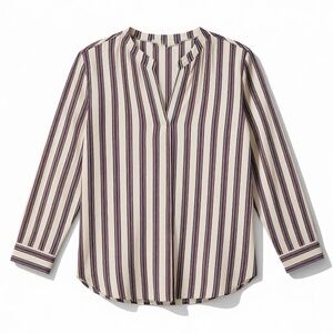 J.Crew Striped Split Neck Cotton Top Long Sleeve Red Blue White Size 12